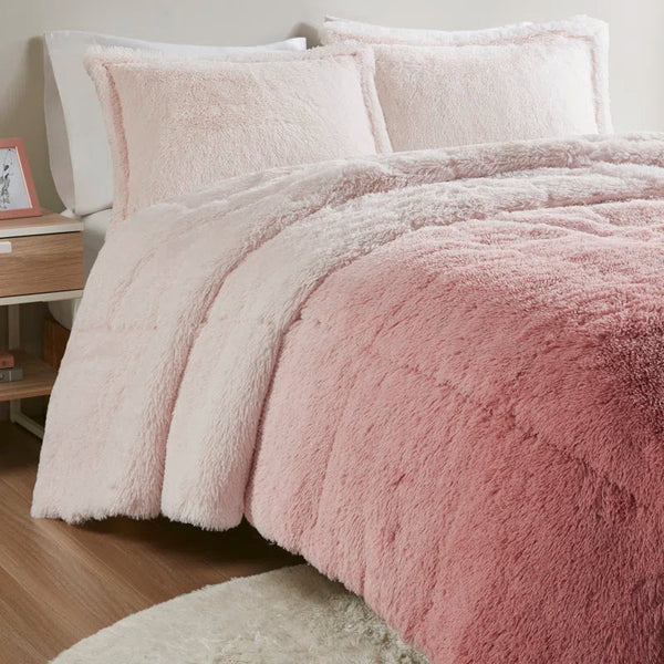 Brielle Ombre Shaggy Long Fur Comforter Set