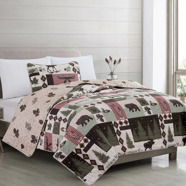 Hampstead Brown/Red/Gray Reversible Quilt Set